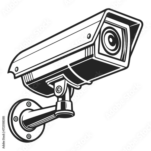 Line art drawing of a CCTV camera used for smart surveillance technology and professional security monitoring equipment design.