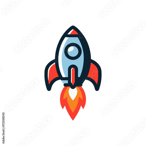 A colorful rocket launching into space with flames and smoke, symbolizing adventure and exploration