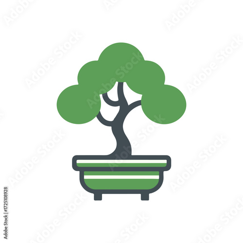 A vibrant green bonsai tree in a decorative pot, symbolizing tranquility and nature