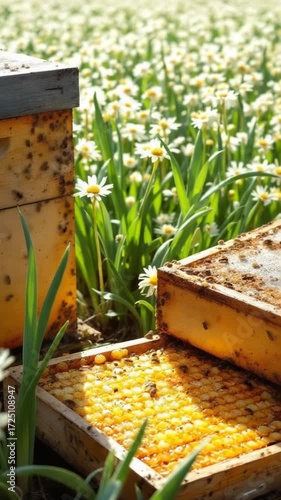 Honeycomb beehives outdoors