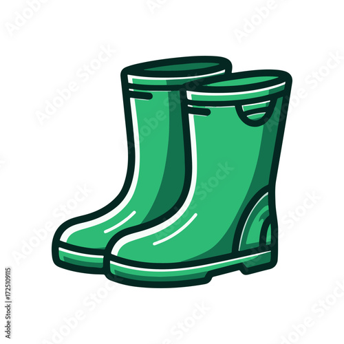A pair of vibrant green rubber boots placed side by side on a clean white background, ideal for outdoor activities