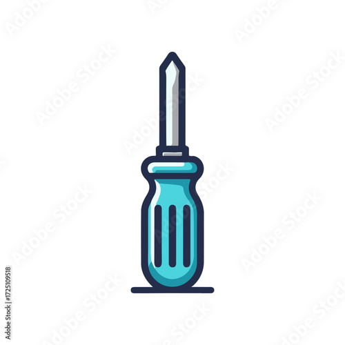 A vibrant blue screwdriver standing upright on a clean surface, symbolizing tools and repair