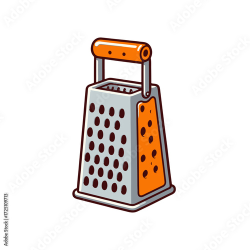 A vibrant kitchen grater with an orange handle, set against a clean, white background