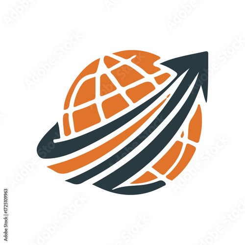 Abstract representation of a globe with an upward arrow, symbolizing global growth and progress