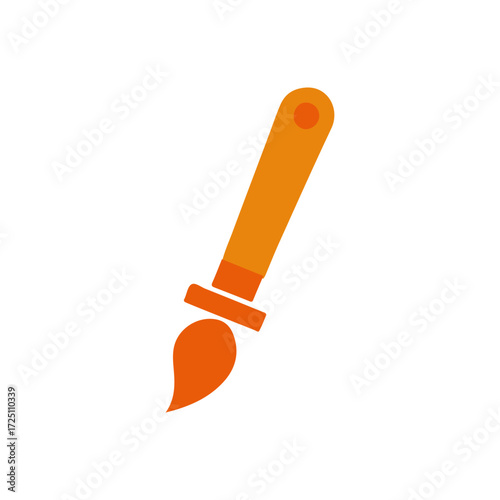 Bright orange paintbrush with a wooden handle, symbolizing creativity and artistry in a minimalist setting