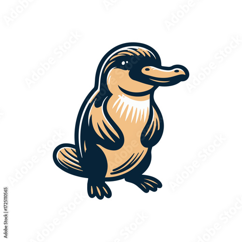 Cartoon representation of a platypus standing upright with a simple white background