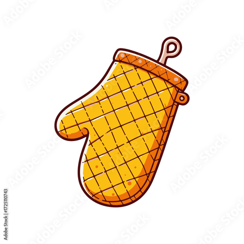 Bright yellow kitchen oven mitt with a quilted pattern, ideal for cooking and baking scenes