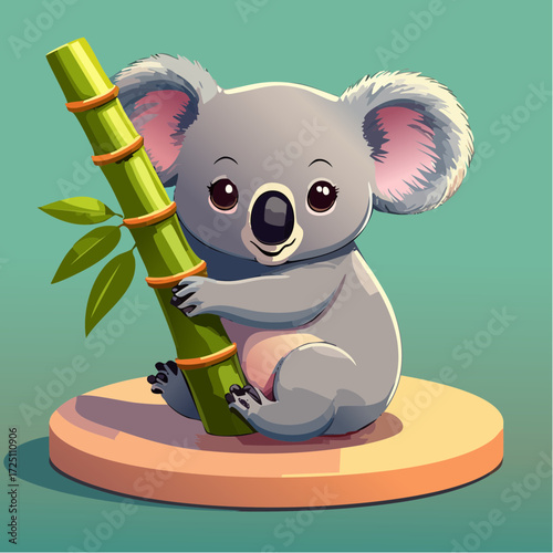 Cute Koala Cartoon Adorable Koala Bear Clinging to Bamboo, Illustration for Children, Nature and Animals