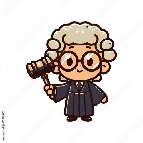 Cartoon judge character holding a gavel, representing justice in a playful style
