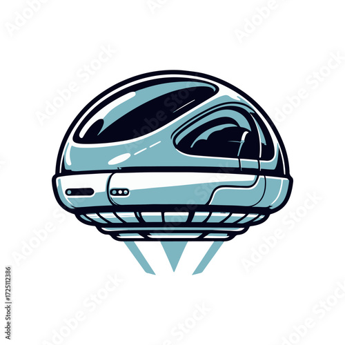 Futuristic flying saucer hovering in a clear sky, showcasing advanced technology and design