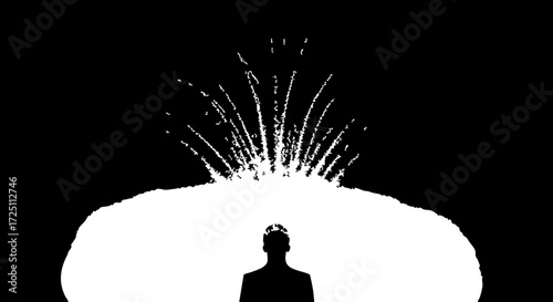 Obraz na płótnie Dynamic silhouette of person facing explosive burst of light and energy, symbolizing breakthrough and innovation