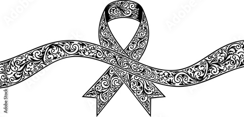 Elegant ornate ribbon design symbolizing awareness and support with intricate swirling patterns, perfect for campaigns and events