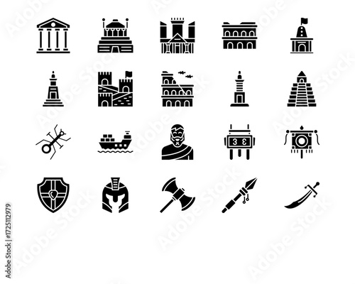 Ancient Civilization Line Vector Icons