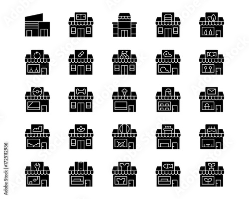 Shops and Stores Line Vector Icons