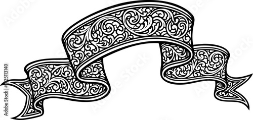 Elegant decorative banner with intricate vintage scrollwork offers sophisticated design elements for celebratory announcements or branding