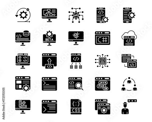 Computer Programming Line Vector Icons