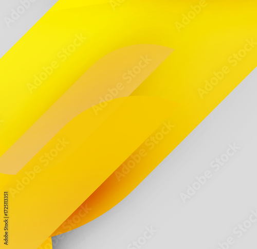 Abstract yellow layers overlap gray background. Minimalist design, clean lines, modern aesthetic. Bright color contrasts create visual interest.