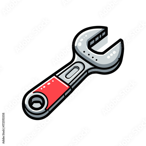 Close-up of a shiny metal adjustable wrench with a red grip, showcasing its unique design and functionality