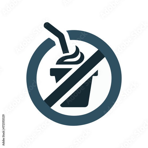 Icon depicting a prohibition symbol against a cup with a straw and soft serve, emphasizing restrictions