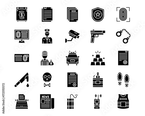Crime and Law Line Vector Icons