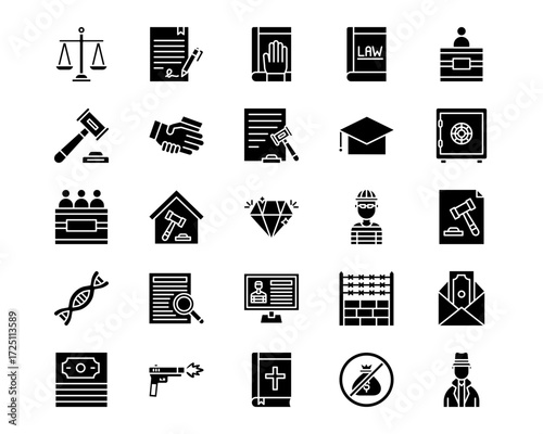 Crime and Law Line Vector Icons