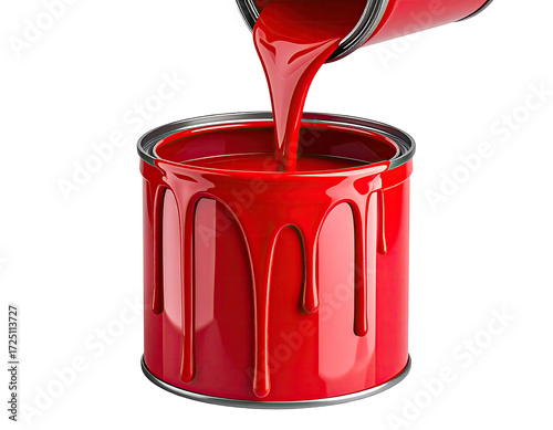 Red paint pouring from a can, dripping