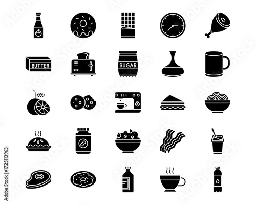 Morning and Breakfast Line Vector Icons