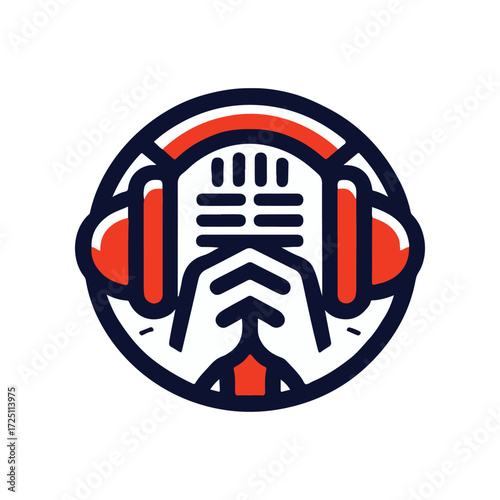 Illustration of a microphone with headphones, symbolizing podcasting and audio recording