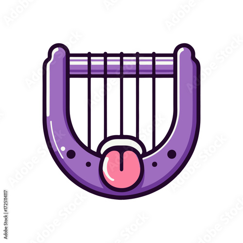 Colorful illustration of a lyre instrument with a pink center, ideal for music-related themes
