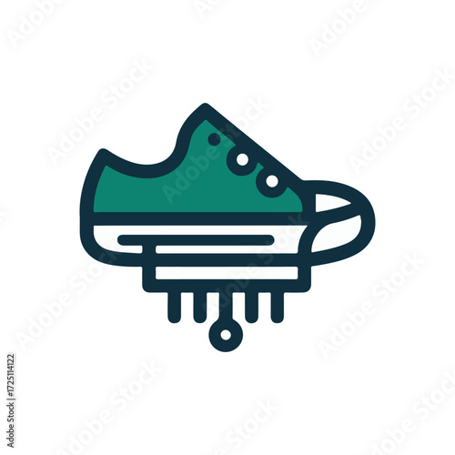 Illustration of a sneaker with a unique design, featuring a floating sole and creative elements