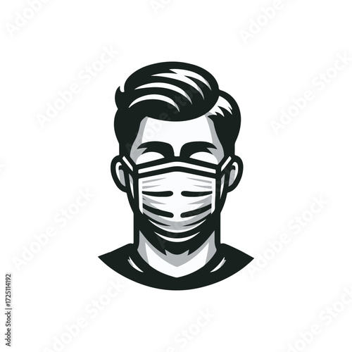 Illustration of a young man wearing a protective mask, emphasizing health awareness during a pandemic
