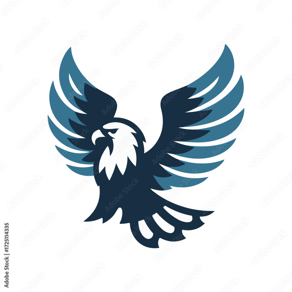 Fototapeta premium Majestic eagle soaring gracefully with vibrant blue wings against a clear sky backdrop