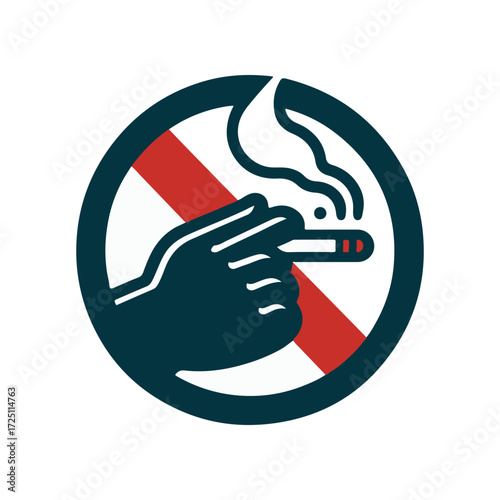 No Smoking Sign Featuring a Hand Holding a Cigarette with Smoke, Emphasizing Health Awareness