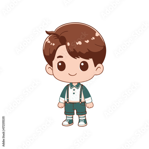 Cute cartoon boy in stylish outfit standing on a plain background, ideal for children's content