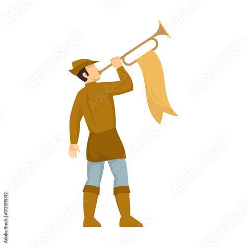 Medieval Musician Blowing Horn A Colorful Illustration