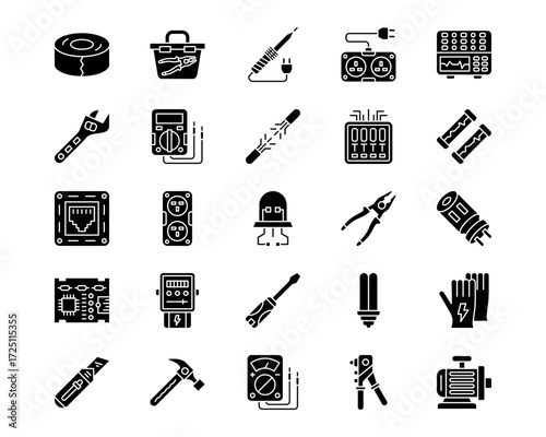 Electrician Tools Line Vector Icons