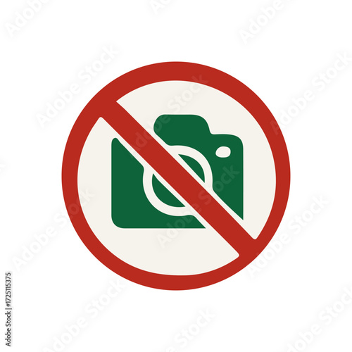 Prohibition sign against photography featuring a camera icon, emphasizing restrictions in public areas