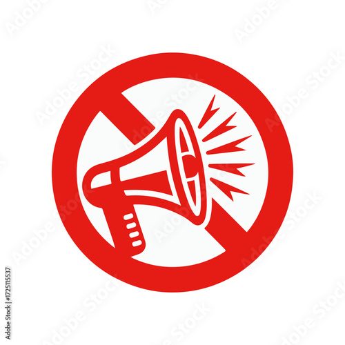 Prohibition sign featuring a megaphone with a red circle and diagonal line, symbolizing noise restrictions