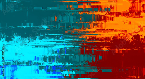 Glitched Digital Background Featuring Vibrant Blue And Orange Horizontal Distortion