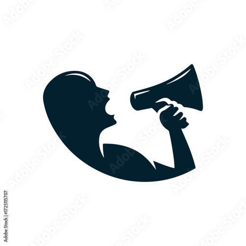 Silhouette of a person shouting into a megaphone, symbolizing activism and communication