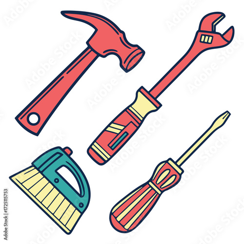 A collection of essential tools meticulously arranged, each instrument showcasing functionality. This illustration celebrates the artistry of construction and repair.