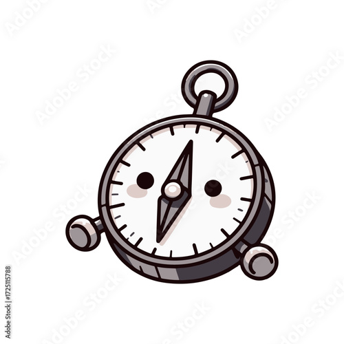 Cute cartoon compass character with smiling face, set against a simple white background