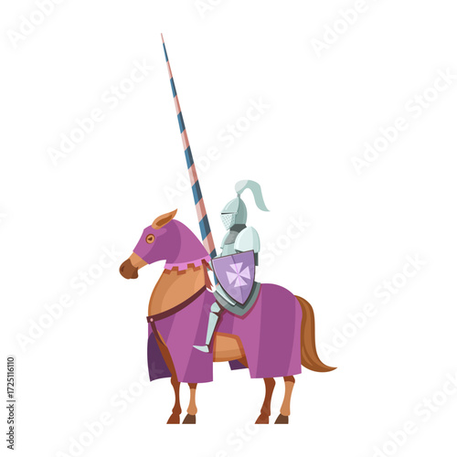 Majestic armored knight on horseback, displaying a lance and shield, embodying historical bravery and chivalry