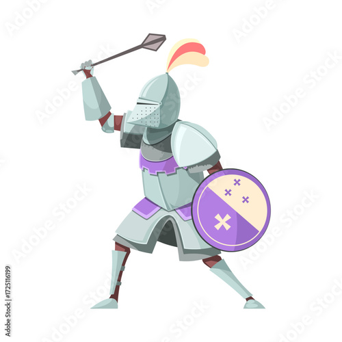 Medieval Knight in Full Armor, Wielding Weapon and Shield  A Heroic Illustration