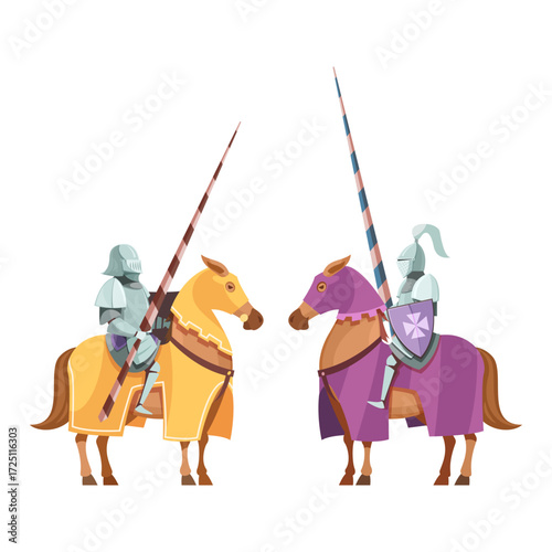 Medieval Knights Jousting A Colorful Illustration of Armored Horsemen