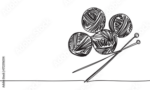 Knitting Essentials Skeins of Yarn and Knitting Needles HandDrawn Style