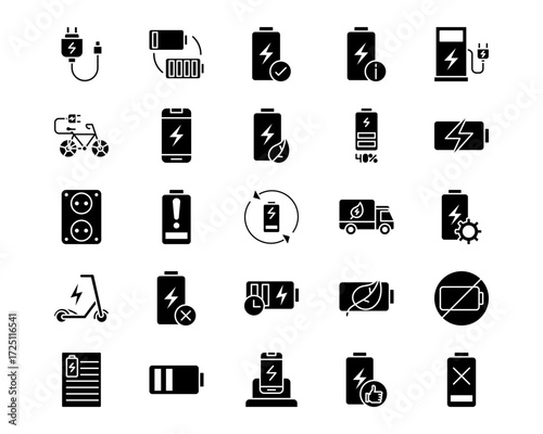 Battery and Power Line Vector Icons