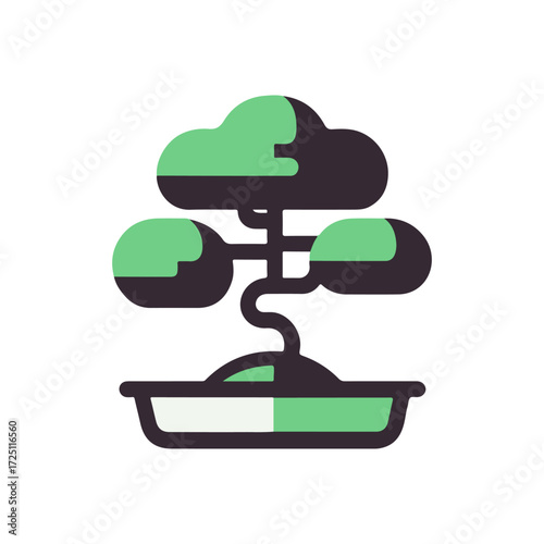Stylized bonsai tree in a minimalist pot, symbolizing tranquility and nature's beauty