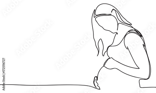 Pregnant woman in continuous line art style