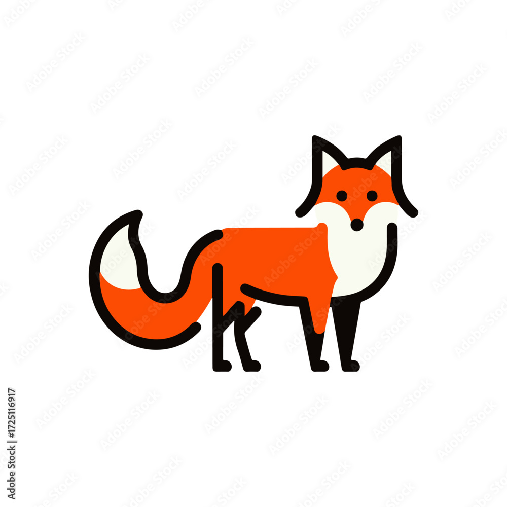 Obraz premium Stylized illustration of a fox standing gracefully on a white background, showcasing its vibrant colors